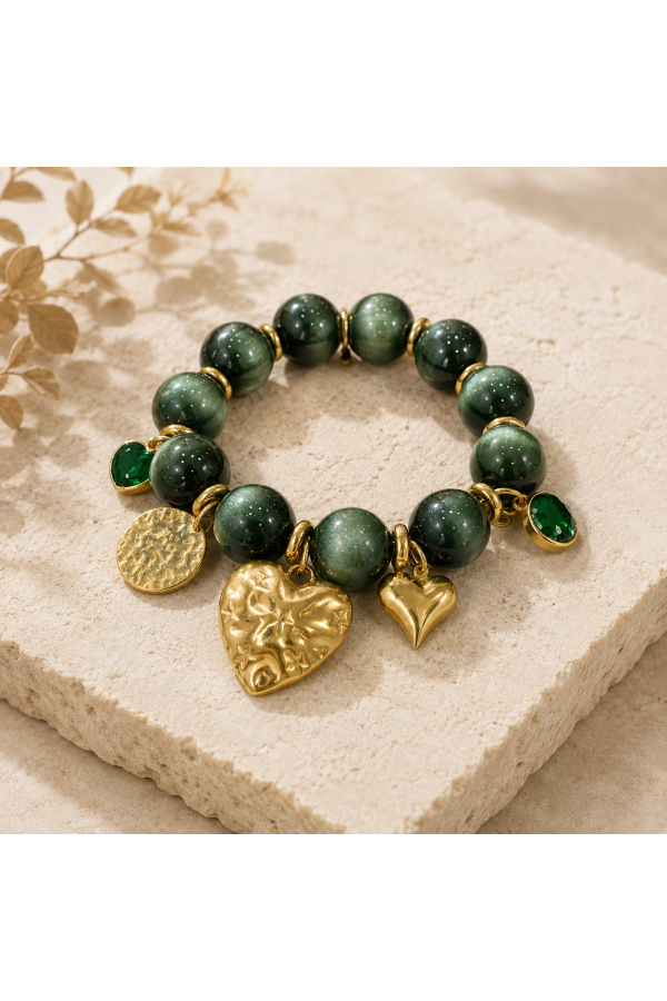 Pulsera Bolas Otoño. Bisuteria. Color: visón, verde botella, negro | Bambalinas