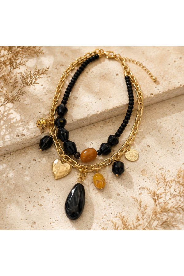 Collar Silvana. Bisuteria. Color: marron chocolate, negro | Bambalinas Closet