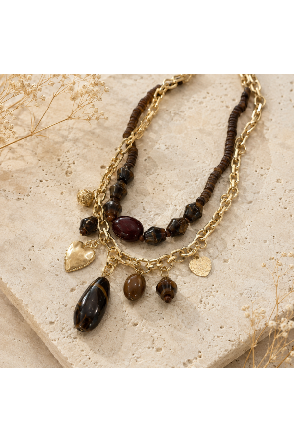Collar Silvana. Bisuteria. Color: marron chocolate, negro | Bambalinas Closet
