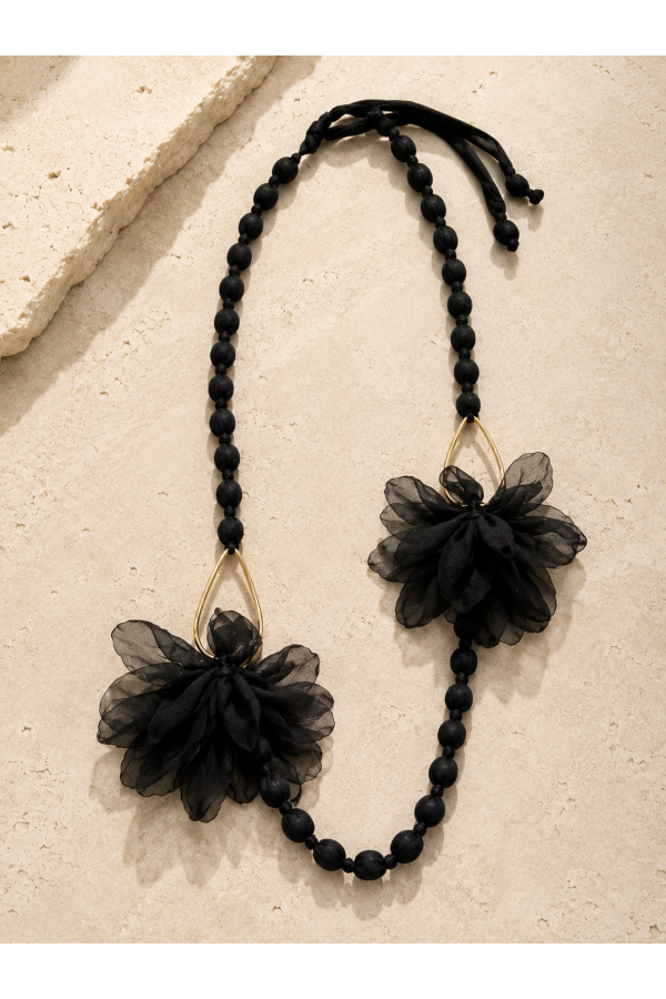 Collar Bolas Flor Metal. Bisuteria. Color: verde kaki, negro | Bambalinas Closet