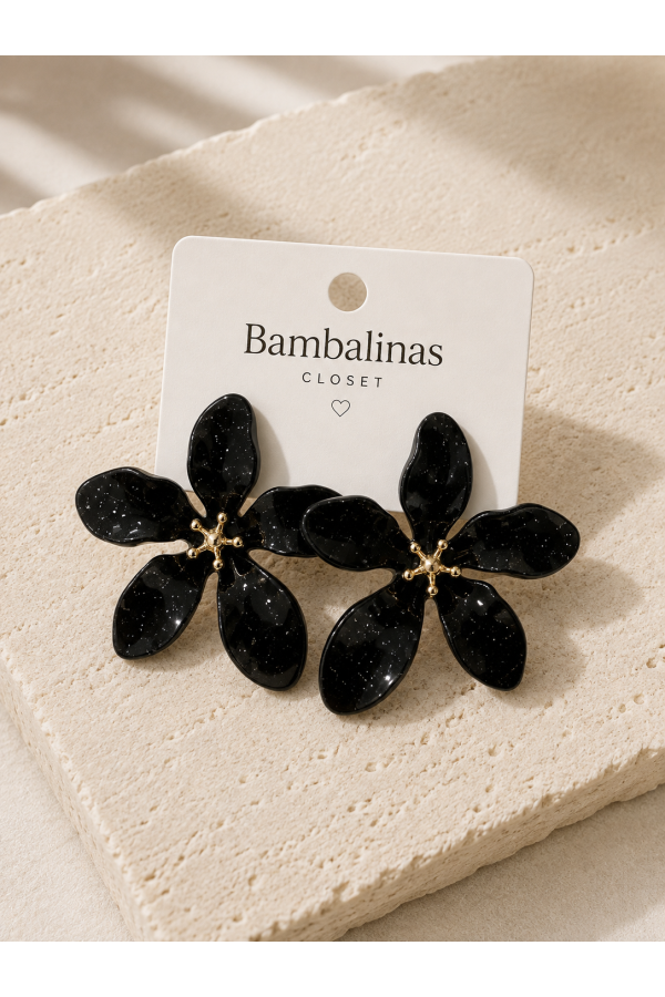 Pendientes Narciso Negro. Bisuteria.  | Bambalinas Closet