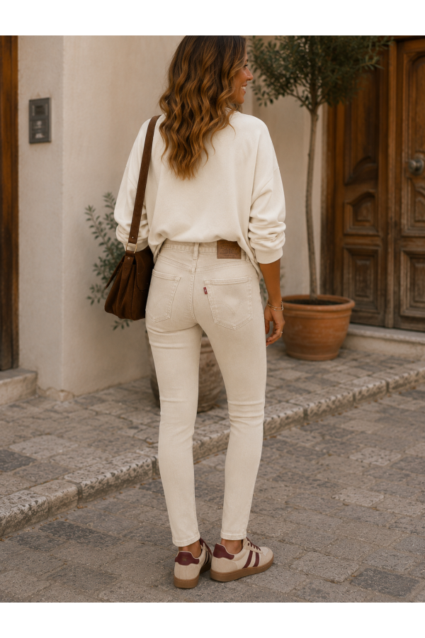 Pantalon Style Otoño. Pantalones / Shorts. Color: marron chocolate, beige;