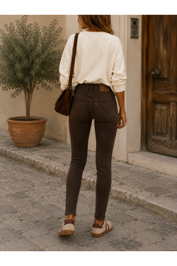 Pantalon Style Otoño. Pantalones / Shorts. Color: marron chocolate, beige;