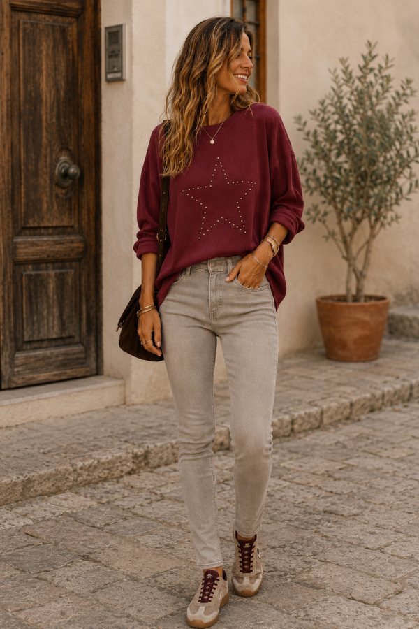 Pantalon Style Otoño. Pantalones / Shorts. Color: marron chocolate, beige;
