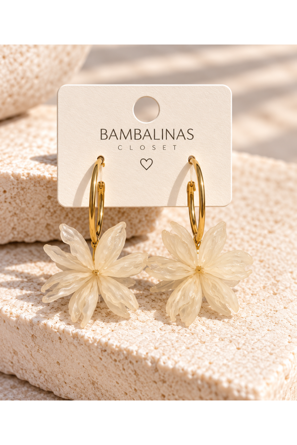 Pendientes Flor Otoño. Bisuteria. Color: blanco roto, verde kaki, maquillaje |