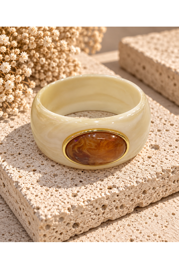 Brazalete Ginebra. Bisuteria. Color: marfil, marron chocolate, burdeos, mostaza