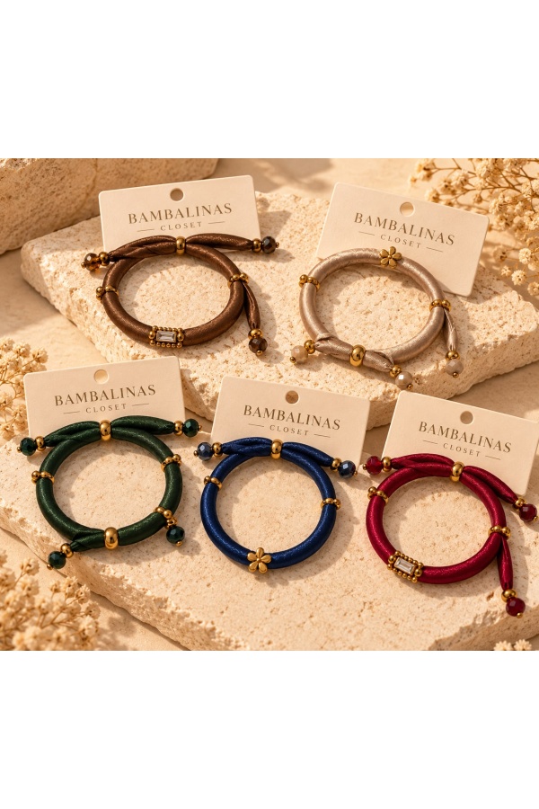 Pulsera Princesa. Bisuteria. Color: beige, azul noche, burdeos, verde botella