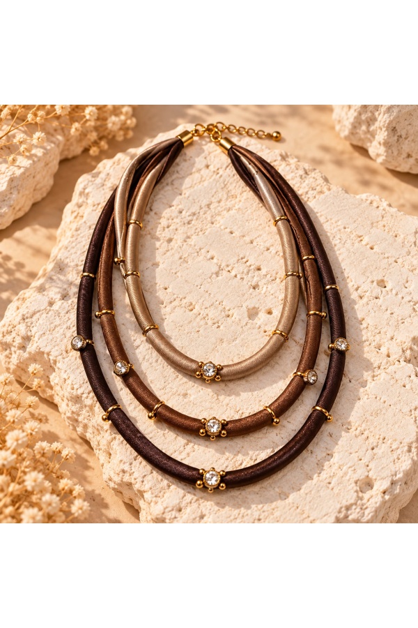 Collar Princesa. Bisuteria. Color: marron chocolate, burdeos, beige | Bambalinas
