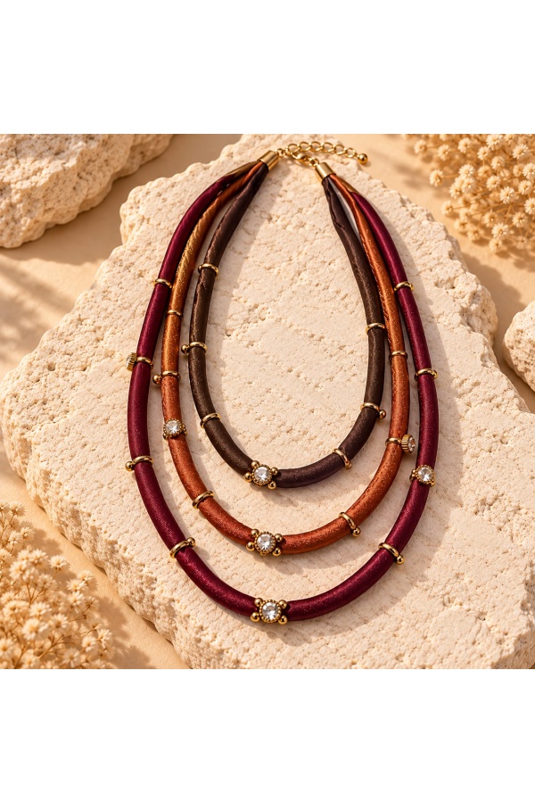Collar Princesa. Bisuteria. Color: marron chocolate, burdeos, beige | Bambalinas