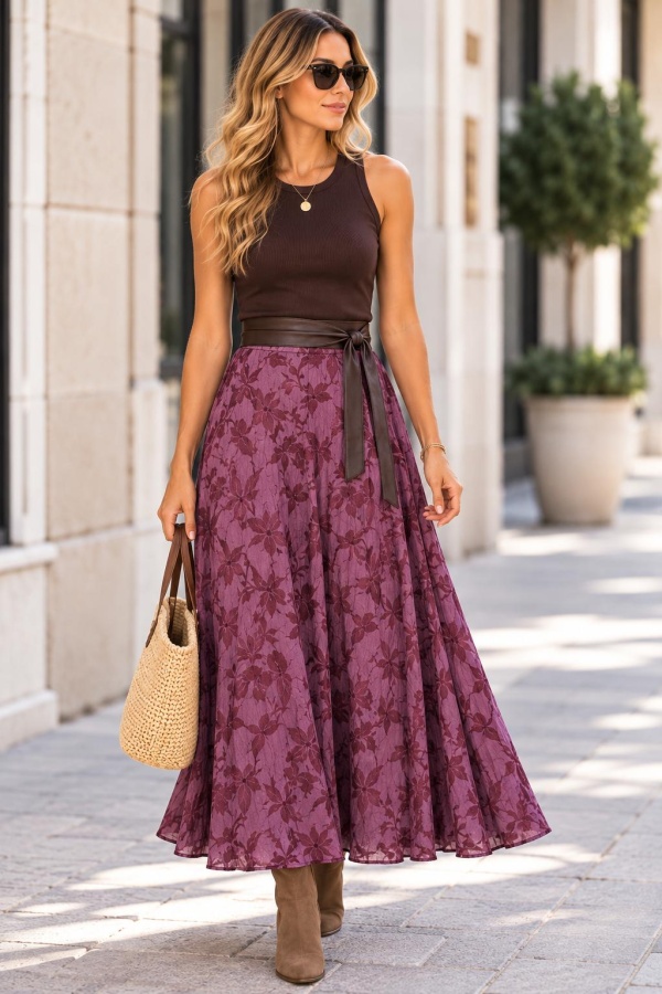 Falda Silvestre Vino. Faldas Basic.  | Bambalinas Closet
