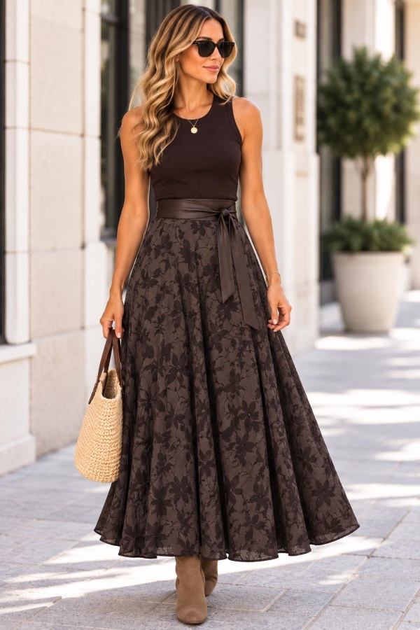 Falda Silvestre Choco. Faldas Basic.  | Bambalinas Closet