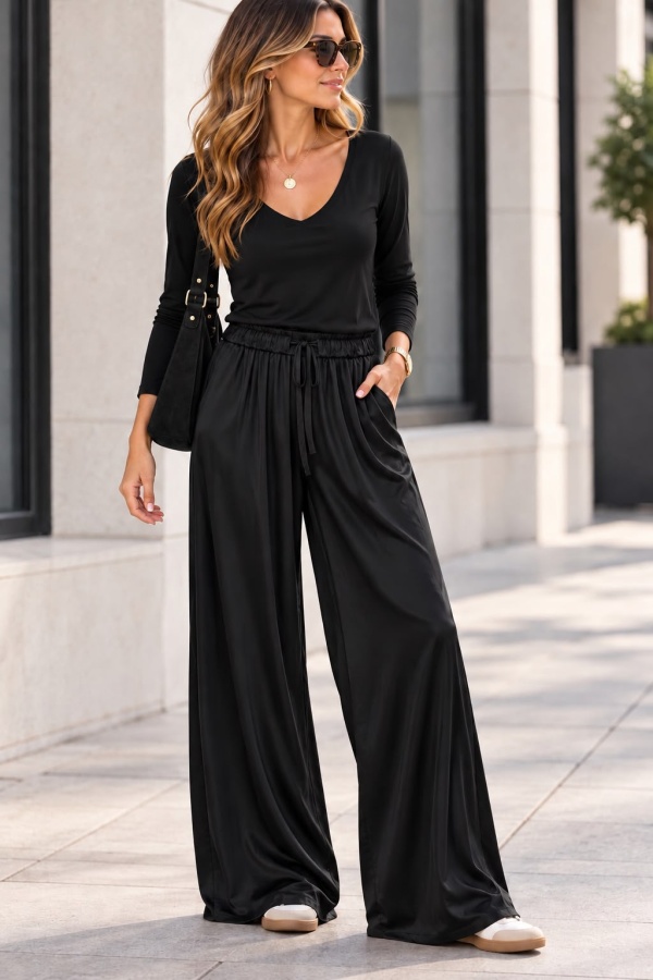 Pantalon Saten Negro. Pantalones / Shorts.  | Bambalinas Closet