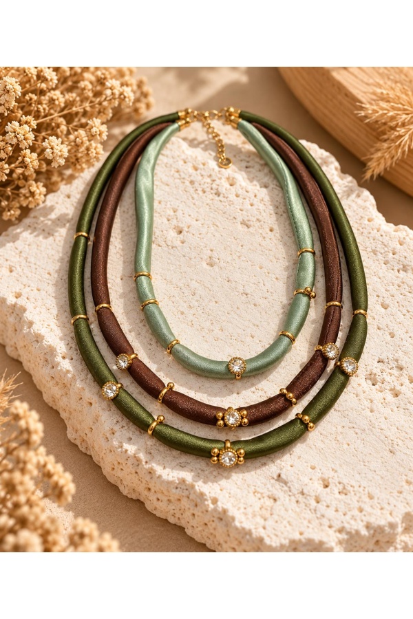Collar Princesa Tiple. Bisuteria. Color: marron chocolate, burdeos, turquesa