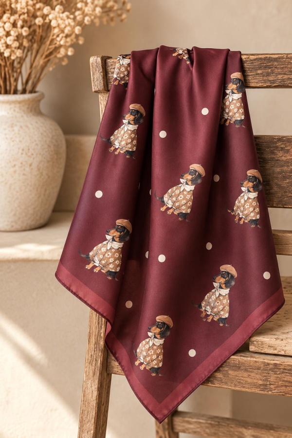 Pañuelo Perrito Parisino. Pañuelos /Bufandas. Color: marron chocolate, verde