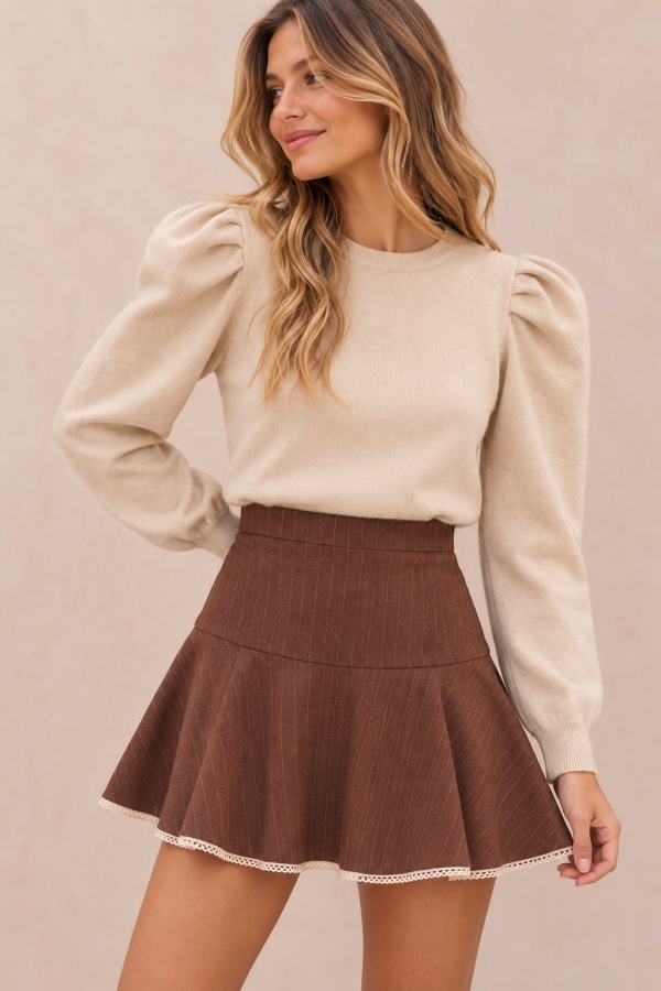 Sueter Anina. Sueters / Jersey. Color: marron chocolate, marfil; Tallas: talla