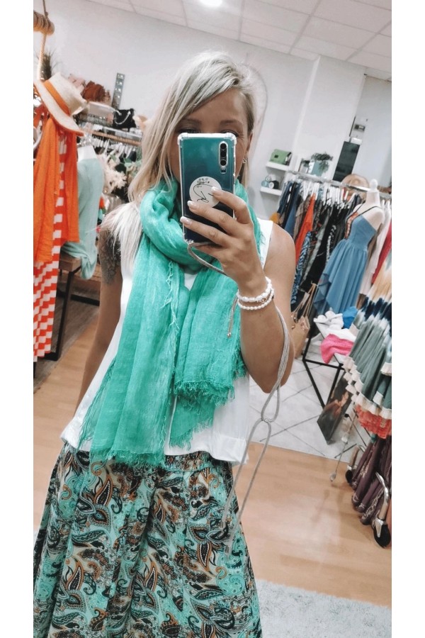 Pashmina Iris. Inicio. Color: coral, naranja, azul klein, verde lima, amarillo
