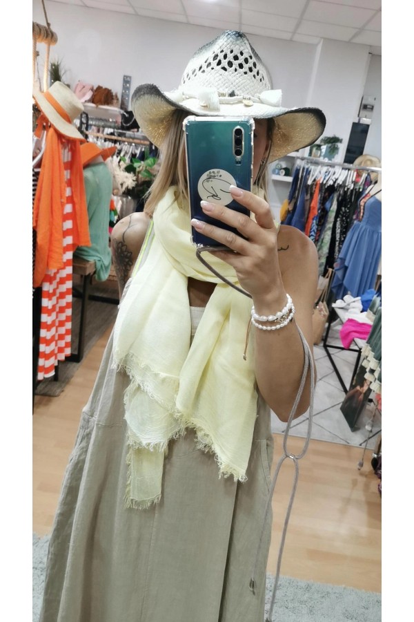 Pashmina Iris. Inicio. Color: coral, naranja, azul klein, verde lima, amarillo